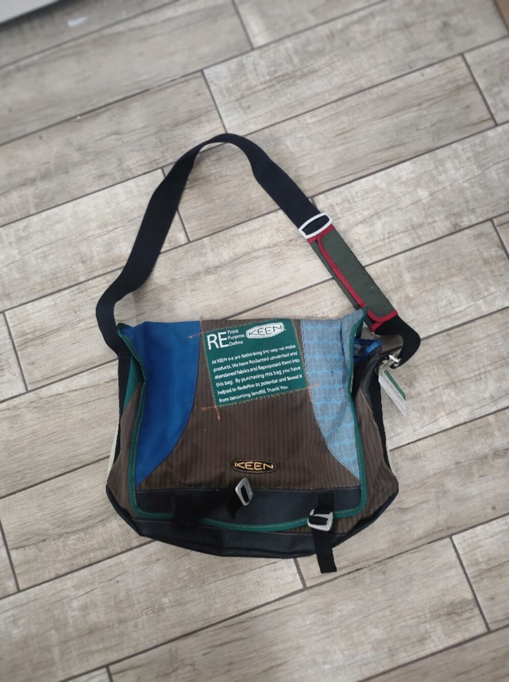 Keen Brown Messenger Bag with Blue and Green Accents